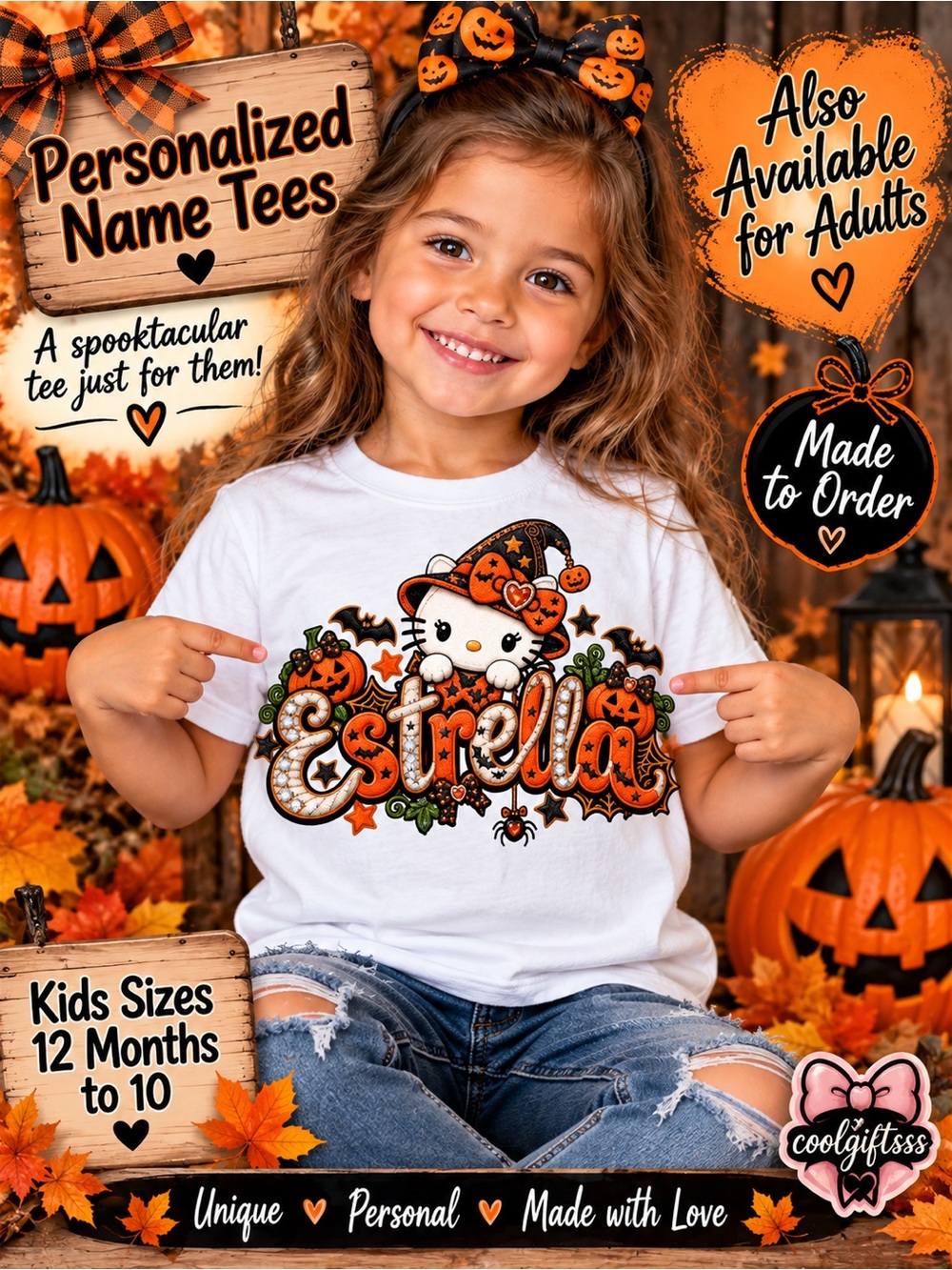 Personalized Kids Halloween T-Shirt | Custom Name Faux Embroidery Tee | 12M–10 - Picture 6 of 16